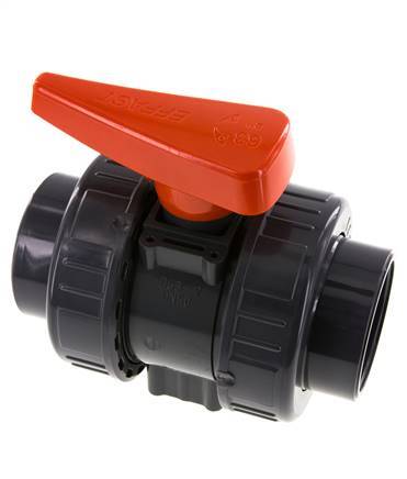 Válvula de bola de PVC de 2 vías Doble Unión 63 mm Toma EPDM