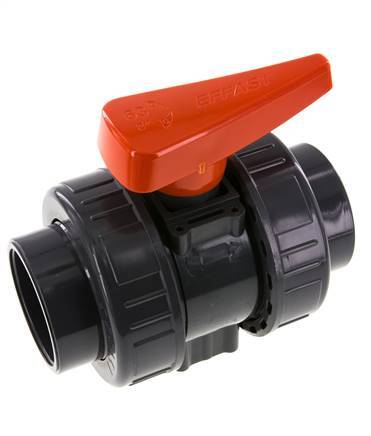 Válvula de bola de PVC de 2 vías Doble Unión 63 mm Toma EPDM