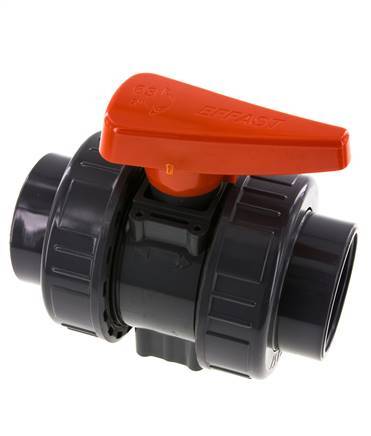 Válvula de bola de PVC de 2 vías Doble Unión 63 mm Toma EPDM
