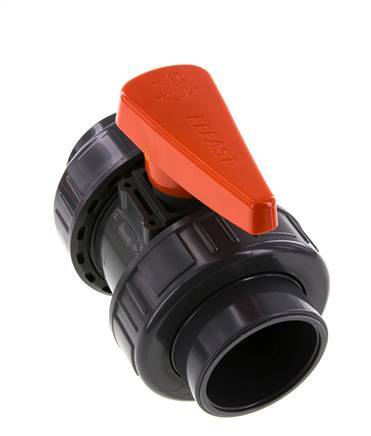 Válvula de bola de PVC de 2 vías Doble Unión 63 mm Toma EPDM