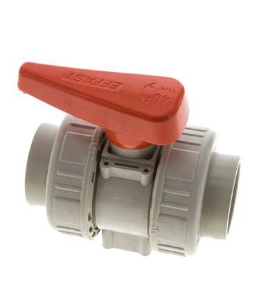 Válvula de bola de 2 vías PP-H Doble Unión Rp 1 1/4'' FKM