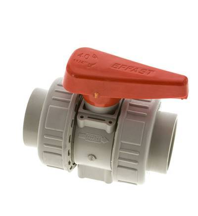 Válvula de bola de 2 vías PP-H Doble Unión Rp 1 1/4'' FKM