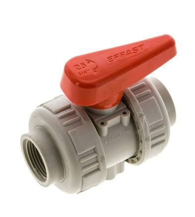 Válvula de bola de 2 vías PP-H Doble Unión Rp 3/4'' FKM