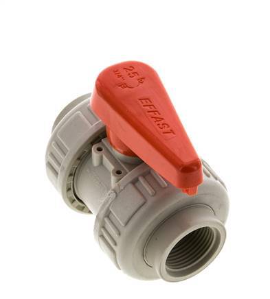 Válvula de bola de 2 vías PP-H Doble Unión Rp 3/4'' FKM