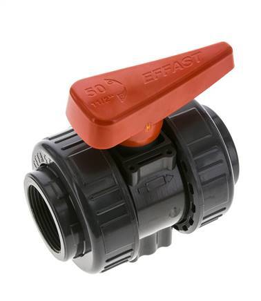 Válvula de bola de PVC de 2 vías Doble Unión Rp 1 1/2'' FKM