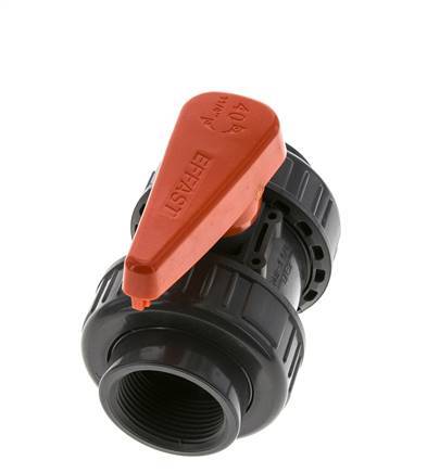 Válvula de bola de PVC de 2 vías Doble Unión Rp 1 1/4'' FKM