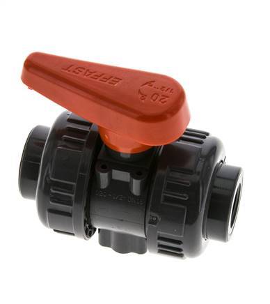 Válvula de bola de PVC de 2 vías Doble Unión Rp 3/8'' EPDM