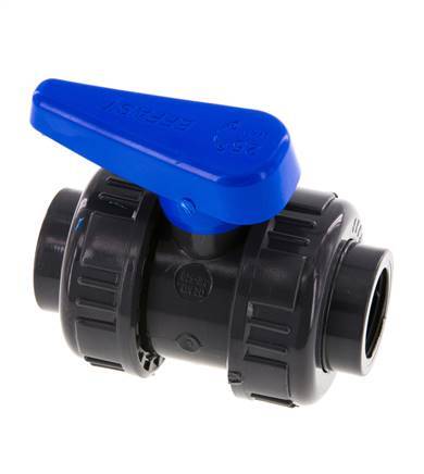 Válvula de bola de PVC de 2 vías Doble Unión Rp 3/4'' EPDM