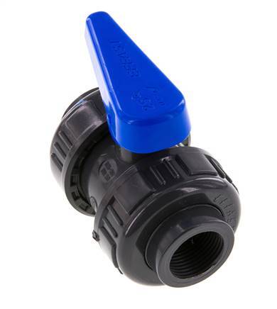 Válvula de bola de PVC de 2 vías Doble Unión Rp 3/4'' EPDM