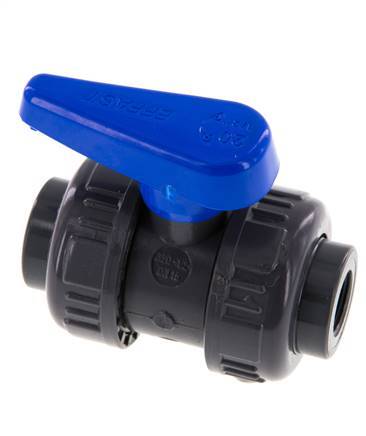 Válvula de bola de PVC de 2 vías Doble Unión Rp 3/8'' EPDM