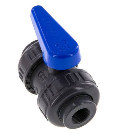 Válvula de bola de PVC de 2 vías Doble Unión Rp 3/8'' EPDM