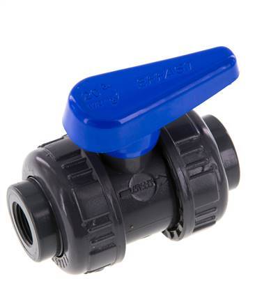 Válvula de bola de PVC de 2 vías Doble Unión Rp 3/8'' EPDM