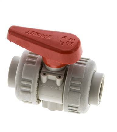 Válvula de Bola PP-H de 2 Vías Doble Unión 20 mm EPDM