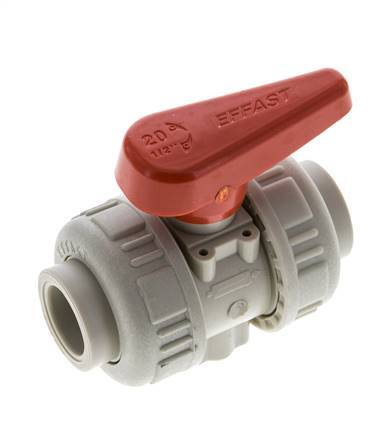 Válvula de Bola PP-H de 2 Vías Doble Unión 20 mm EPDM