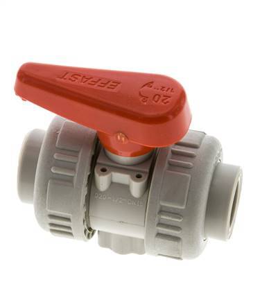 Válvula de Bola PP-H de 2 Vías Doble Unión 20 mm FKM