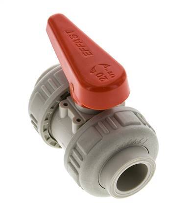Válvula de Bola PP-H de 2 Vías Doble Unión 20 mm FKM