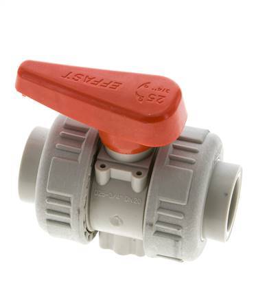 Válvula de bola de 2 vías PP-H Doble Unión 25 mm EPDM