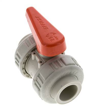 Válvula de bola de 2 vías PP-H Doble Unión 25 mm EPDM