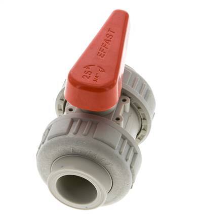Válvula de bola de 2 vías PP-H Doble Unión 25 mm EPDM