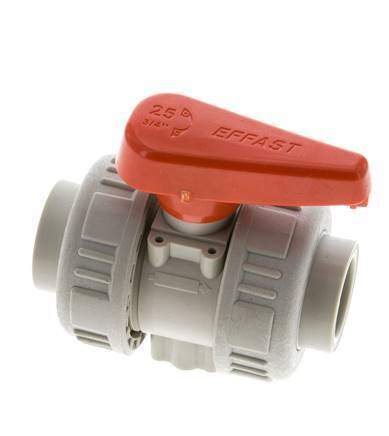 Válvula de bola de 2 vías PP-H Doble Unión 25 mm EPDM