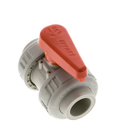 Válvula de bola de 2 vías PP-H Doble Unión 25 mm EPDM
