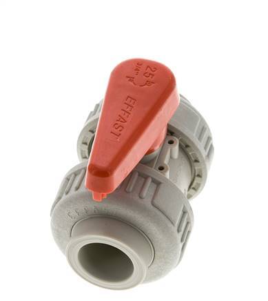 Válvula de bola de 2 vías PP-H Doble Unión 25 mm EPDM