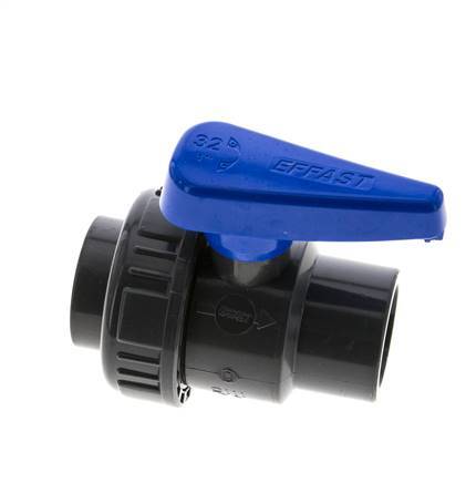 Válvula de bola de PVC de 2 vías Unión Simple 32 mm Socket EPDM