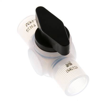 Válvula de bola de 2 vías PFA G 3/8'' FKM Vacío