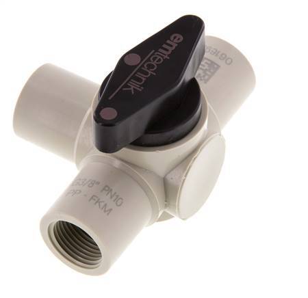 Válvula de bola de 3 vías de PP G 3/8'' FKM Vacío