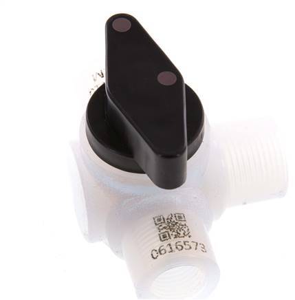Válvula de bola de 3 vías PFA G 1/4'' FKM Vacío