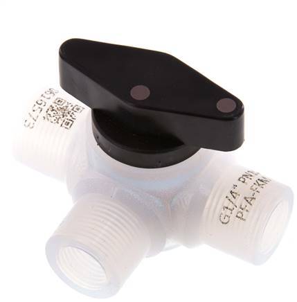 Válvula de bola de 3 vías PFA G 1/4'' FKM Vacío