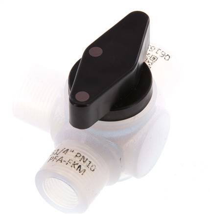 Válvula de bola de 3 vías PFA G 1/4'' FKM Vacío